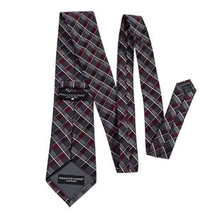 Pronto Uomo Couture Silk Necktie Mens Gray Red White Plaid Handmade Luxury